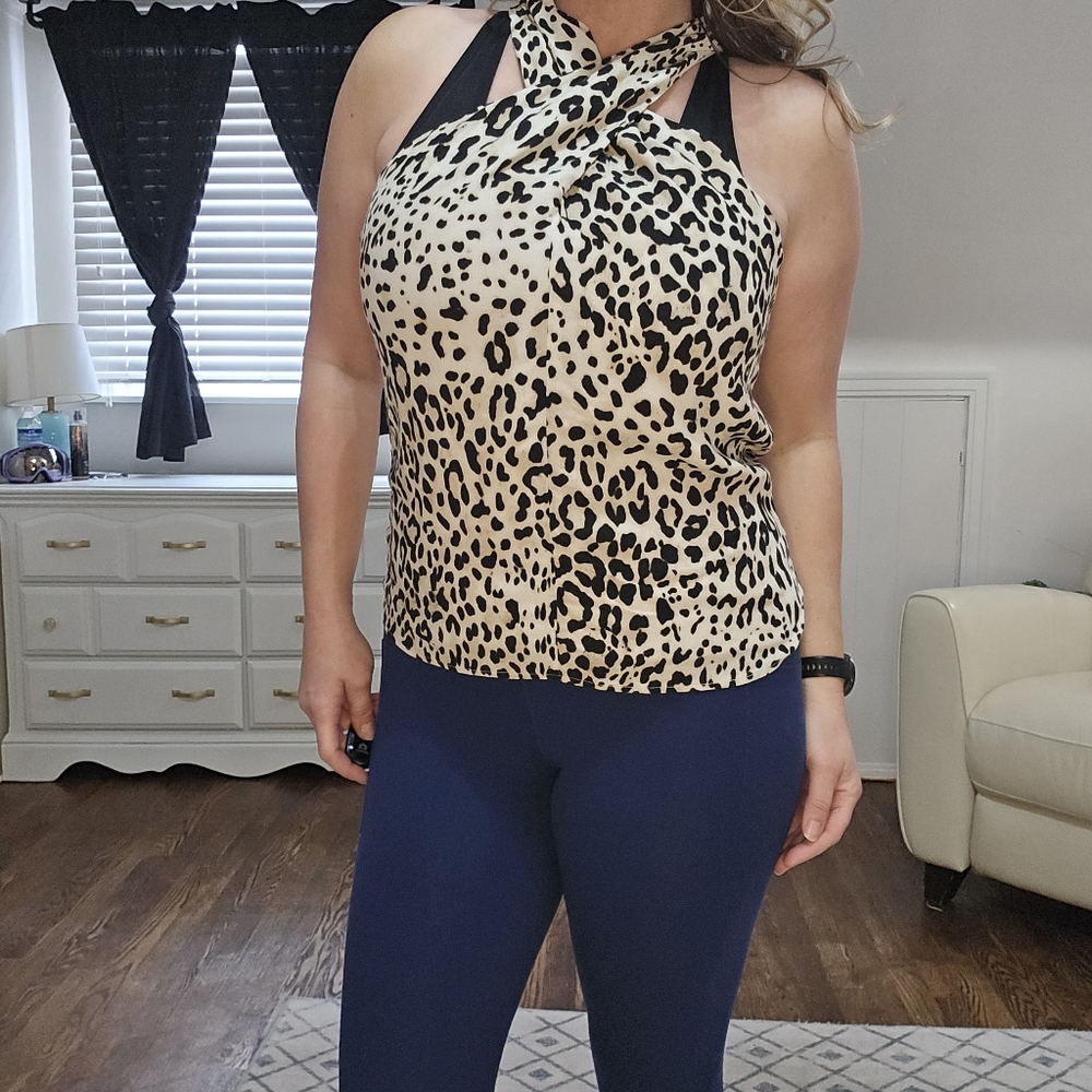 Fifteen Twenty Leopard Print Halter Top | Made in USA | Lined | Size Large